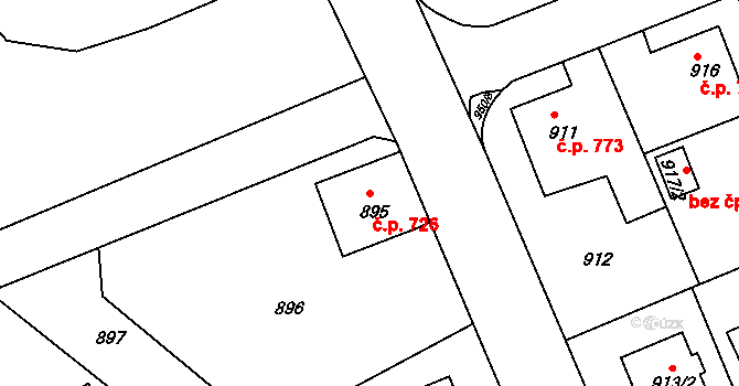 Příbor 726 na parcele st. 895 v KÚ Příbor, Katastrální mapa