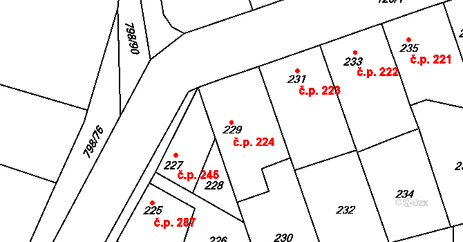 Rynholec 224 na parcele st. 229 v KÚ Rynholec, Katastrální mapa