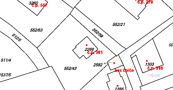 Horní Brána 381, Český Krumlov na parcele st. 2269 v KÚ Český Krumlov, Katastrální mapa