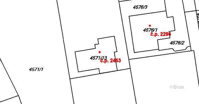 Místek 2453, Frýdek-Místek na parcele st. 4571/13 v KÚ Místek, Katastrální mapa