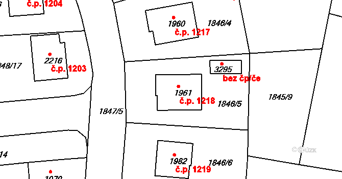 Humpolec 1218 na parcele st. 1961 v KÚ Humpolec, Katastrální mapa