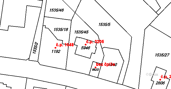 Dvůr Králové nad Labem 3205 na parcele st. 5946 v KÚ Dvůr Králové nad Labem, Katastrální mapa