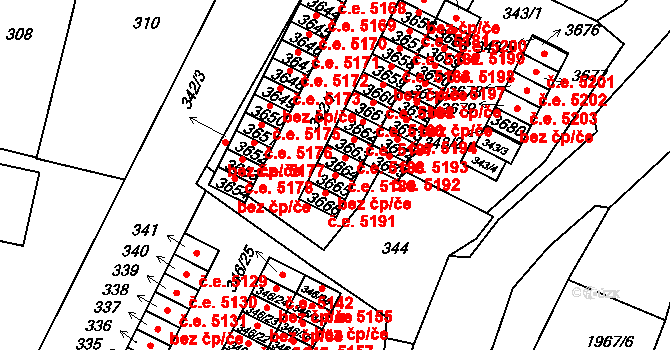 Kamenice nad Lipou 5190 na parcele st. 3665 v KÚ Kamenice nad Lipou, Katastrální mapa