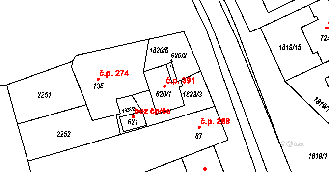 Katovice 391 na parcele st. 620/1 v KÚ Katovice, Katastrální mapa