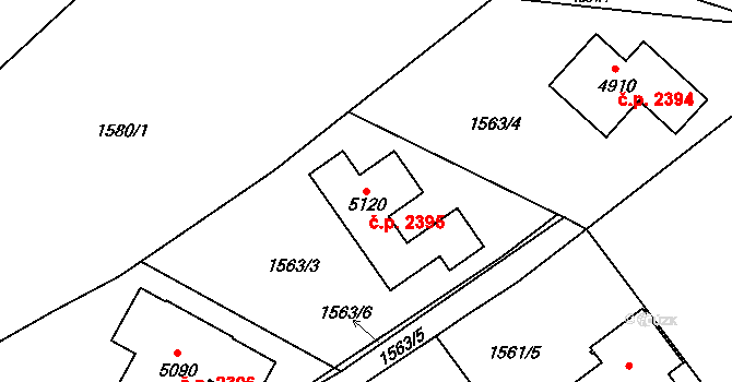 Rožnov pod Radhoštěm 2395 na parcele st. 5120 v KÚ Rožnov pod Radhoštěm, Katastrální mapa