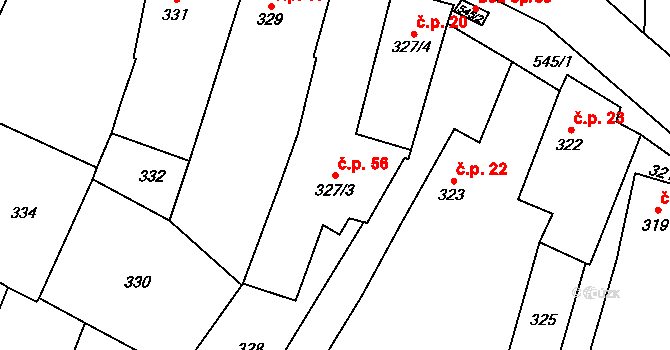 Luženice 56, Luženičky na parcele st. 327/3 v KÚ Luženice, Katastrální mapa