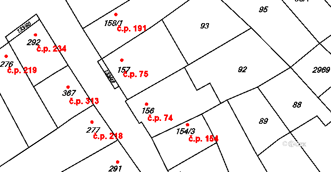 Bořetice 74 na parcele st. 156 v KÚ Bořetice u Hustopečí, Katastrální mapa
