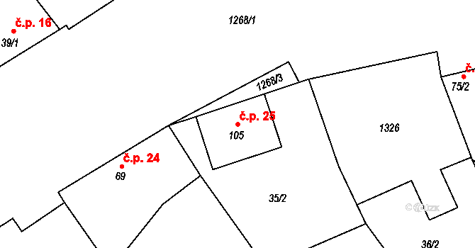 Cvrčovice 25, Zdounky na parcele st. 105 v KÚ Cvrčovice u Zdounek, Katastrální mapa