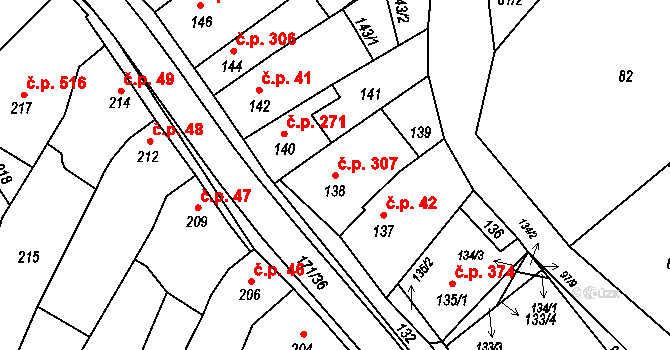Koryčany 307 na parcele st. 138 v KÚ Koryčany, Katastrální mapa