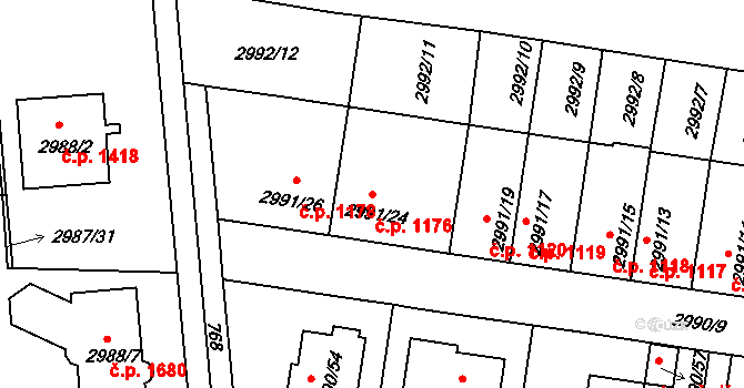 Holešov 1176 na parcele st. 2991/24 v KÚ Holešov, Katastrální mapa
