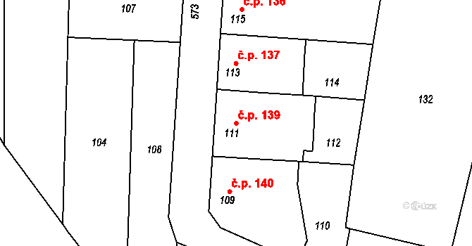 Čehovice 139 na parcele st. 111 v KÚ Čehovice, Katastrální mapa