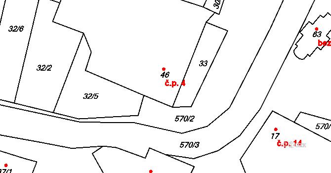 Prostějovičky 4 na parcele st. 46 v KÚ Prostějovičky, Katastrální mapa