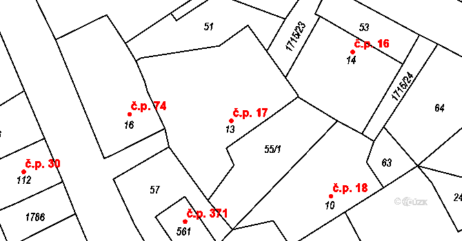 Tymákov 17 na parcele st. 13 v KÚ Tymákov, Katastrální mapa