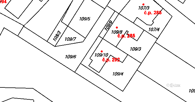 Suchohrdly 292 na parcele st. 109/10 v KÚ Suchohrdly u Znojma, Katastrální mapa