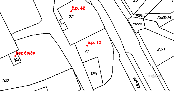 Olšovec 12 na parcele st. 71 v KÚ Olšovec, Katastrální mapa