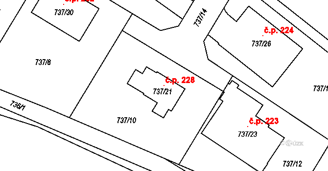 Vysokov 228 na parcele st. 737/21 v KÚ Vysokov, Katastrální mapa