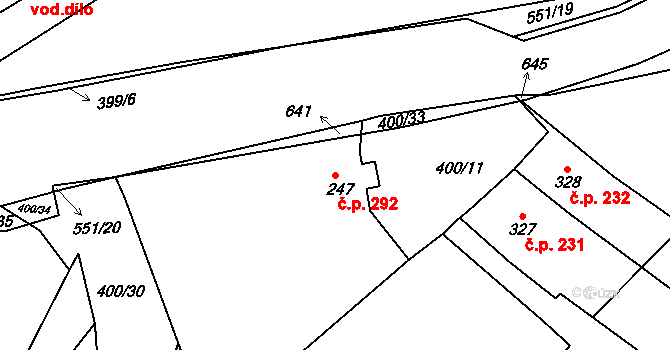 Železná Ruda 292 na parcele st. 247 v KÚ Železná Ruda, Katastrální mapa