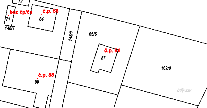 Hořany 61, Zbrašín na parcele st. 87 v KÚ Hořany u Zbrašína, Katastrální mapa