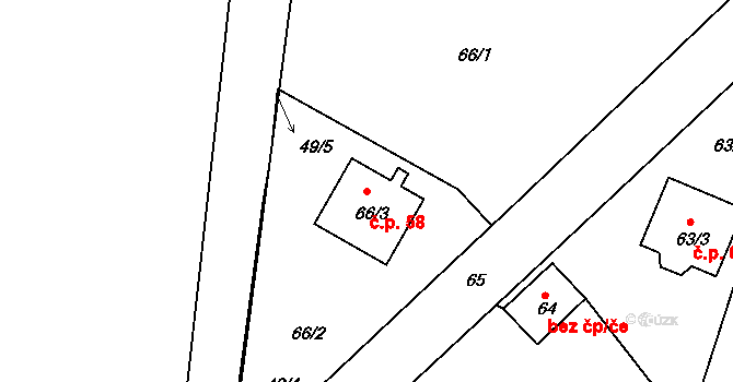 Henčov 58, Jihlava na parcele st. 66/3 v KÚ Henčov, Katastrální mapa