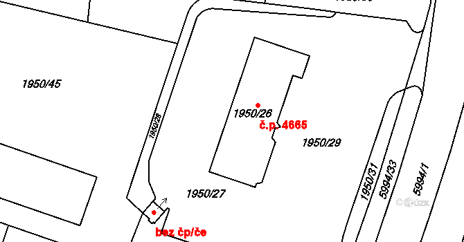 Jihlava 4665 na parcele st. 1950/26 v KÚ Jihlava, Katastrální mapa