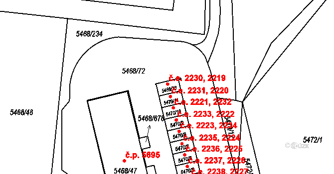 Jihlava 2219,2230 na parcele st. 5468/73 v KÚ Jihlava, Katastrální mapa