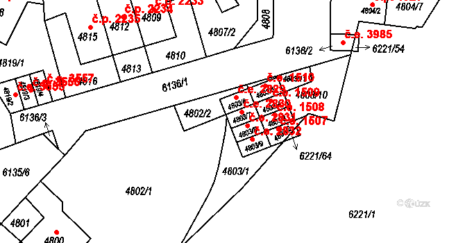 Jihlava 2830 na parcele st. 4803/7 v KÚ Jihlava, Katastrální mapa