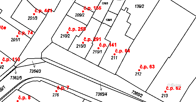 Telč-Štěpnice 141, Telč na parcele st. 210/1 v KÚ Telč, Katastrální mapa