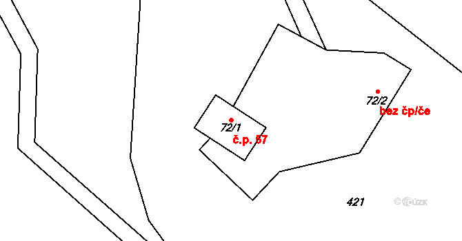 Kladěruby 57, Nová Telib na parcele st. 72/1 v KÚ Nová Telib, Katastrální mapa