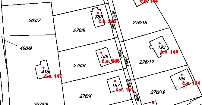 Hostěradice 146, Kamenný Přívoz na parcele st. 188 v KÚ Hostěradice, Katastrální mapa