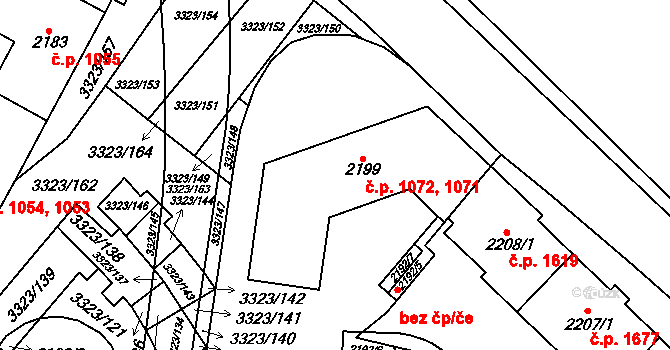 Mikulov 1071,1072 na parcele st. 2199 v KÚ Mikulov na Moravě, Katastrální mapa