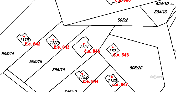 Ostravice 846 na parcele st. 1121 v KÚ Staré Hamry 2, Katastrální mapa