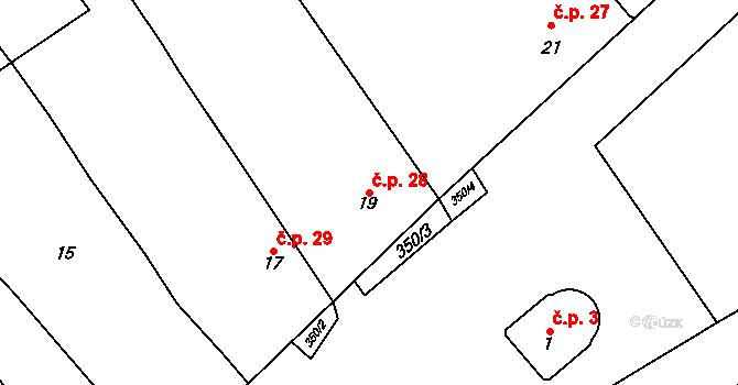 Dětřichov 28, Uničov na parcele st. 19 v KÚ Dětřichov, Katastrální mapa