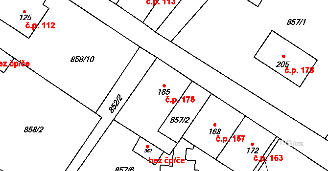 Libochovany 175 na parcele st. 185 v KÚ Libochovany, Katastrální mapa