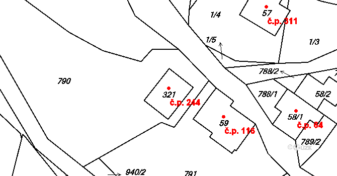 Chuchelna 244 na parcele st. 321 v KÚ Chuchelna, Katastrální mapa