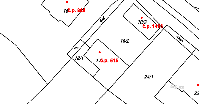 Lutyně 515, Orlová na parcele st. 17 v KÚ Horní Lutyně, Katastrální mapa