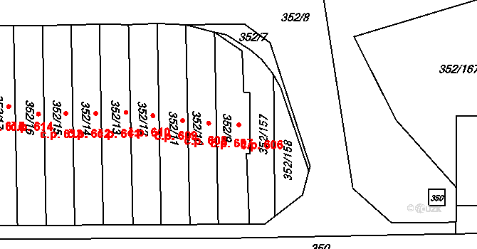 Březnice 606 na parcele st. 352/9 v KÚ Březnice, Katastrální mapa