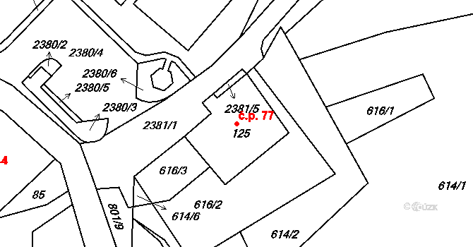 Bohousová 77, Záchlumí na parcele st. 125 v KÚ Bohousová, Katastrální mapa