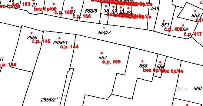 Duchcov 159 na parcele st. 557 v KÚ Duchcov, Katastrální mapa