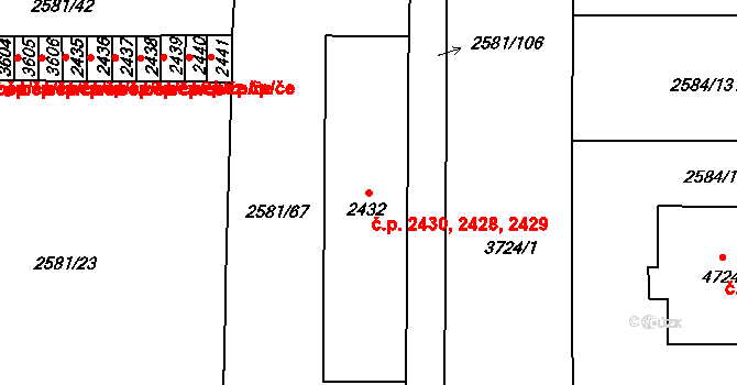 Břeclav 2428,2429,2430 na parcele st. 2432 v KÚ Břeclav, Katastrální mapa