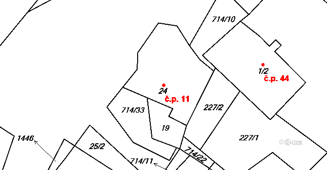 Samšín 11 na parcele st. 24 v KÚ Samšín, Katastrální mapa