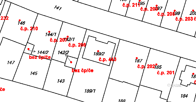 Řetenice 443, Teplice na parcele st. 189/2 v KÚ Teplice-Řetenice, Katastrální mapa
