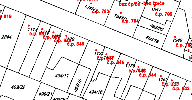 Nový Bydžov 847 na parcele st. 1121 v KÚ Nový Bydžov, Katastrální mapa