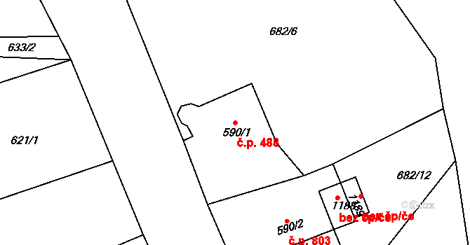 Česká Kamenice 488 na parcele st. 590/1 v KÚ Česká Kamenice, Katastrální mapa