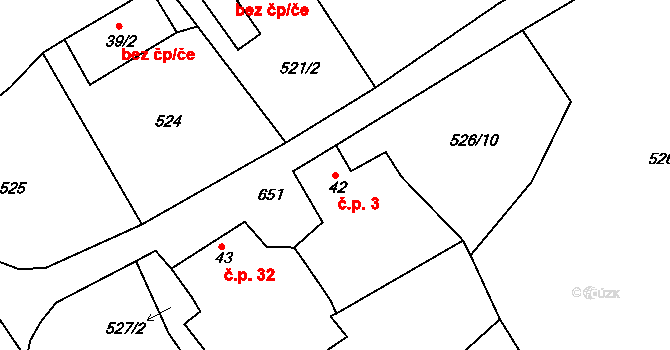 Návrší 3, Tuřany na parcele st. 42 v KÚ Tuřany u Kynšperku nad Ohří, Katastrální mapa
