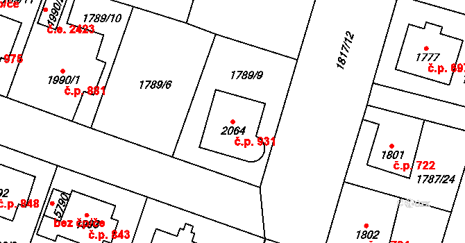 Cheb 931 na parcele st. 2064 v KÚ Cheb, Katastrální mapa