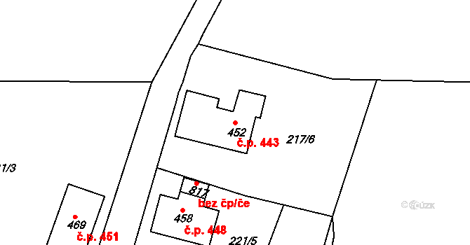 Bublava 443 na parcele st. 452 v KÚ Bublava, Katastrální mapa