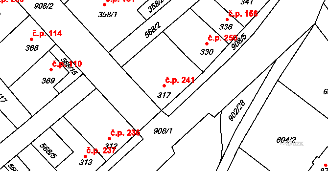 Borohrádek 241 na parcele st. 317 v KÚ Borohrádek, Katastrální mapa