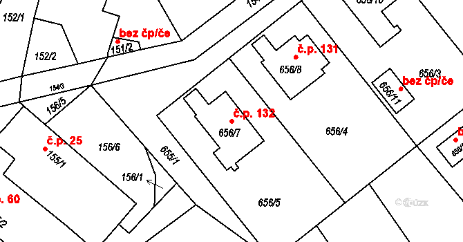 Tušť 132, Suchdol nad Lužnicí na parcele st. 656/7 v KÚ Tušť, Katastrální mapa