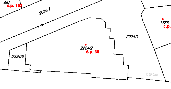 Holešovice 38, Praha na parcele st. 2224/2 v KÚ Holešovice, Katastrální mapa
