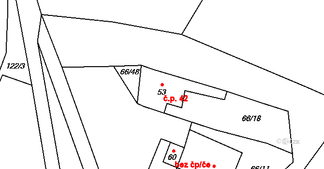 Chvalšovice 42, Dřešín na parcele st. 53 v KÚ Chvalšovice, Katastrální mapa